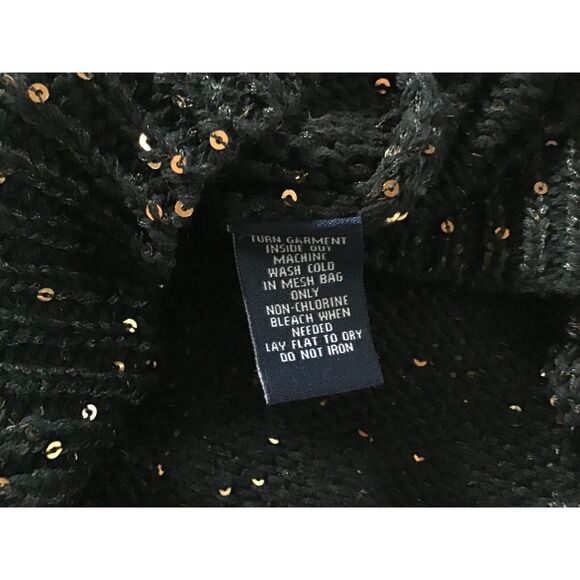 Chaps V Neck Sweater Size M Black 3/4 Sleeve Copper Sequins Cotton Blend NWT - Picture 7 of 7